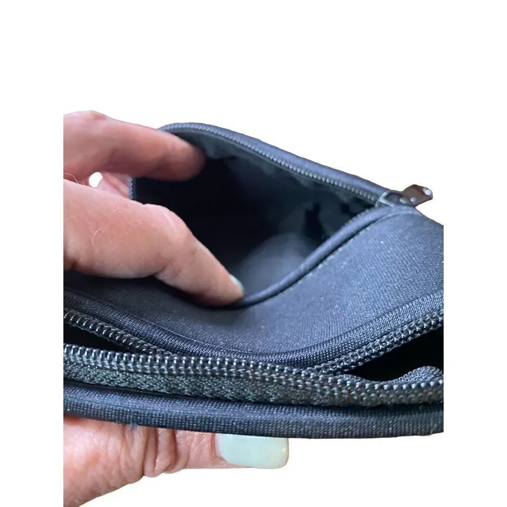 Neoprene detachable two zip black travel pouch bag plastic clip